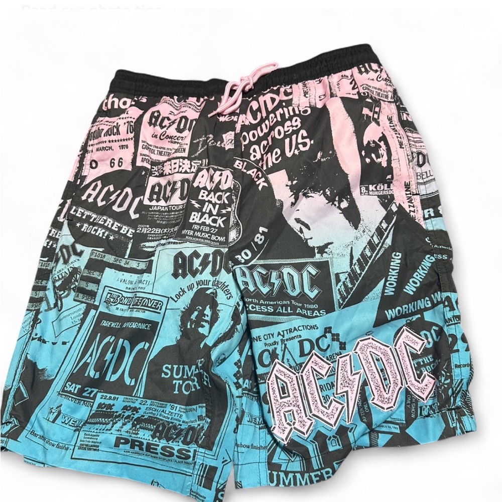 AC/DC Graphic Men's Swim Shorts - Pink and Blue XL